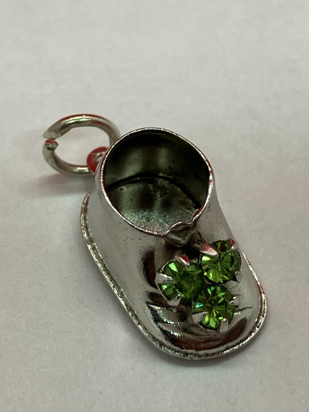 Vintage Beau Sterling Silver August Green Baby Shoe Bootie Pendant Charm